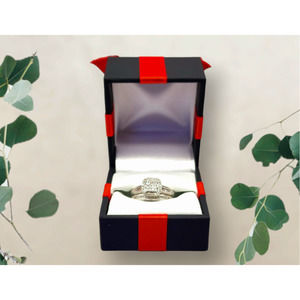 White Diamond Sterling Silver Cushion Side Stone Halo Bridal Set Size 7